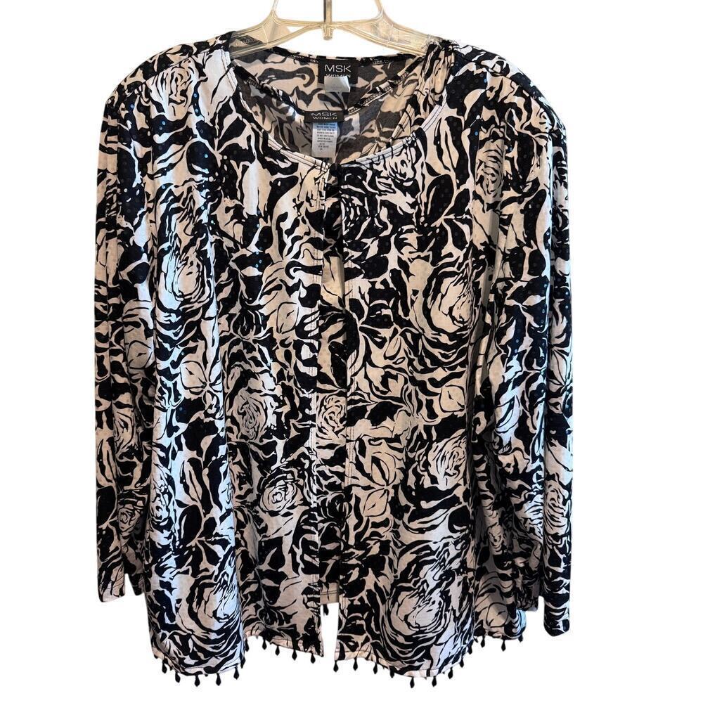 MSK Women's 2 Piece Tank Jacket Black White Floral Sequin Beaded Plus Sz. 3X